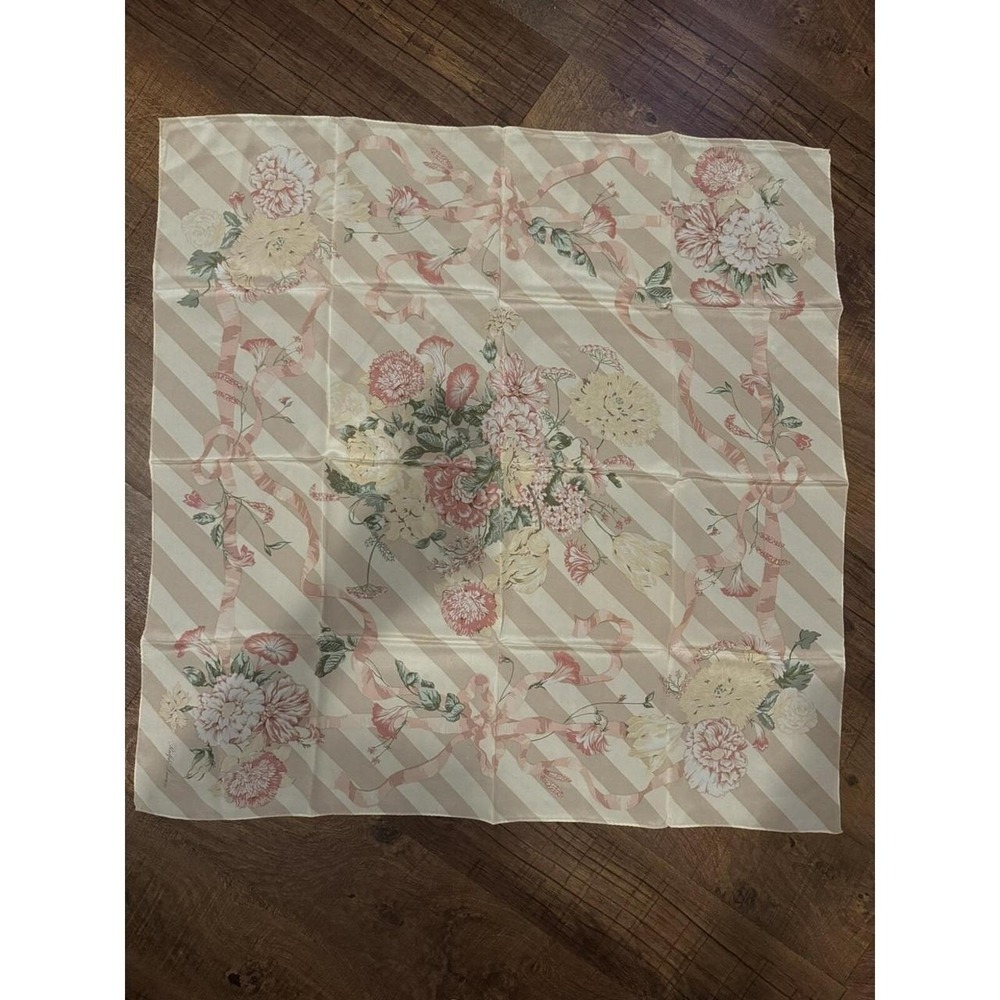 NEW! Ralph Lauren Floral Garden 100% Silk Scarf VINTAGE 90s 35" Stripe A1